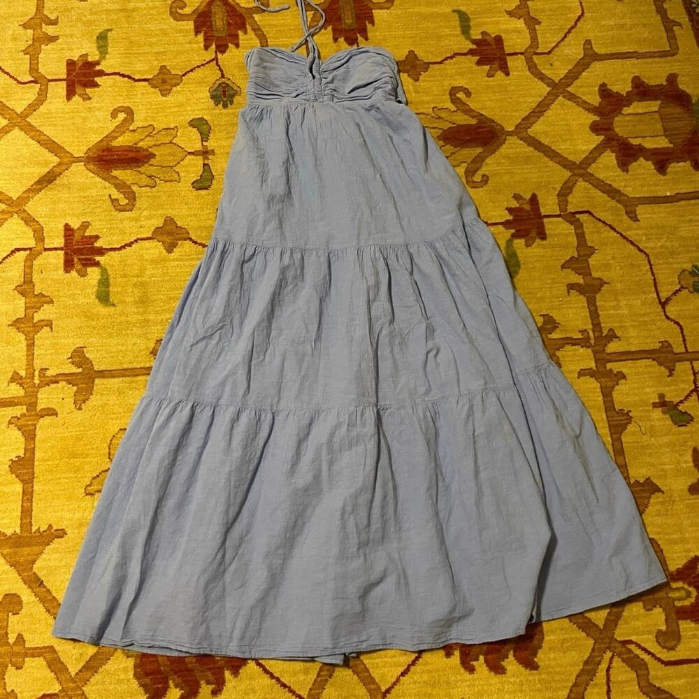 Blanco by Nature Carlotta Maxi Dress Blue Halter Backless Tiered Small EUC - Picture 6 of 8